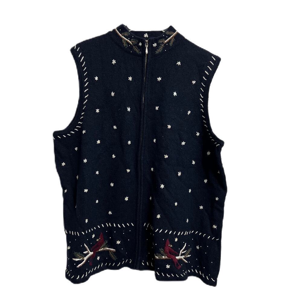 CJ Banks Hand Embroidered Cardinal Winter Sweater Vest 2X - Picture 1 of 6
